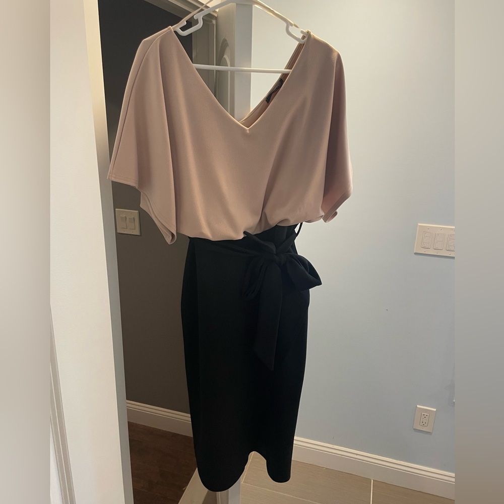 Tan/black tie dress